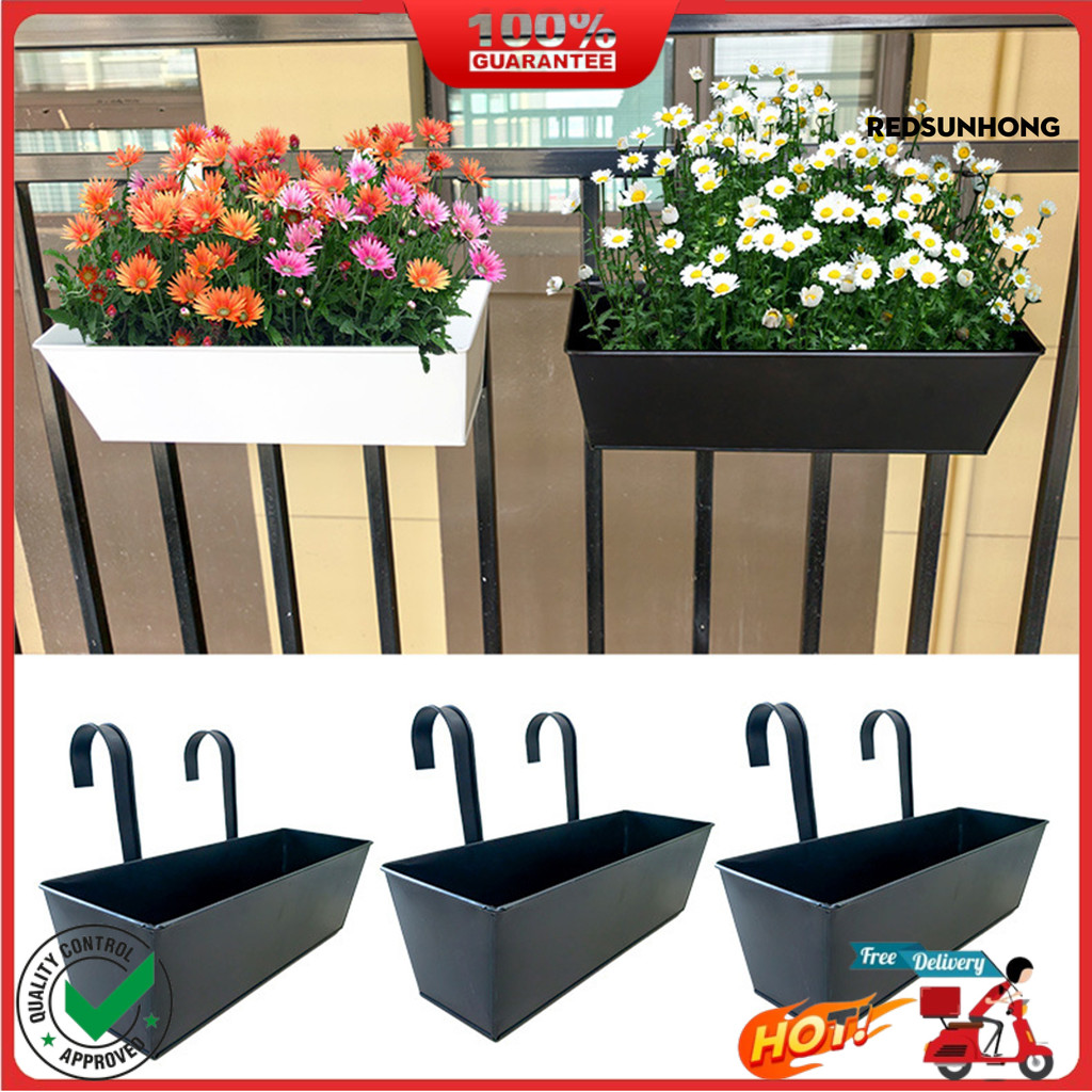 COD→ Hanging Flower Pot Rectangular Railing Planter with Drainage Hole ...