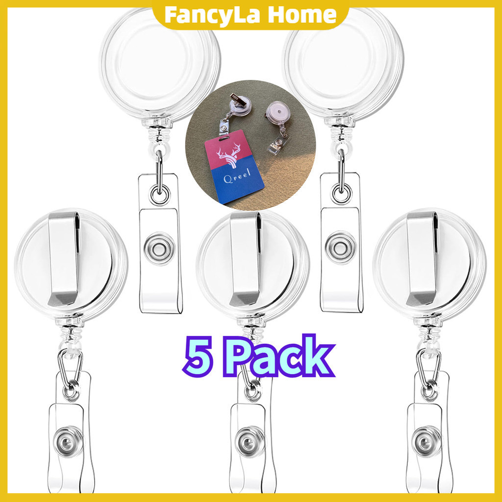 5pcs Clear Badge Reels with Metal Belt Clip, Retractable ID Badge ...