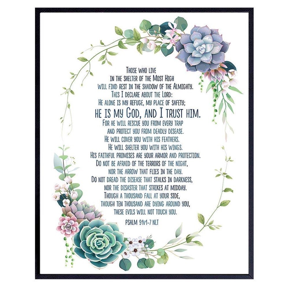Psalm 91 Succulent Religious Wall Decor Psalms Bible Verse Wall Art ...