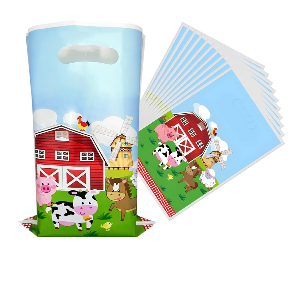 Trnayi 16 Pcs Pink Farm Party Favor Bags - Farm Animal Theme, Goodie Bags With Handles
