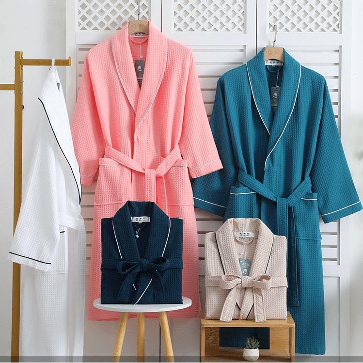 Pure Cotton Bathrobe/Spring Summer Thin Style Waffle Cotton Bathrobe ...