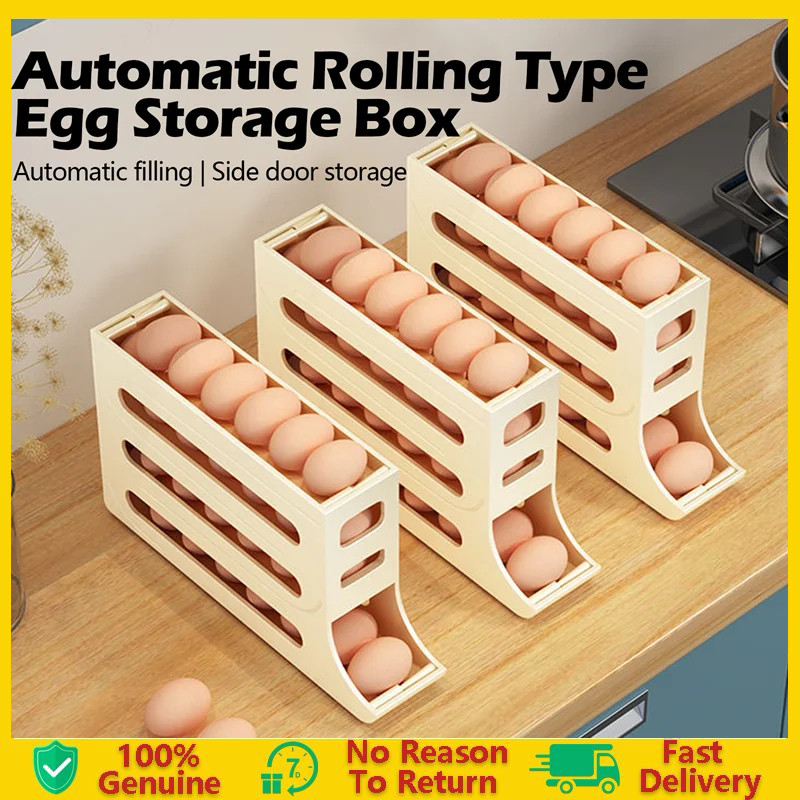 4 Tier Egg Rack Organiser Refrigerator Egg Storage Box Stackable Drop ...
