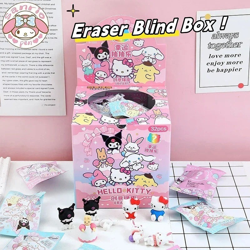 1Pcs Sanrio Figure Pencil Eraser Blind Box 3D Stereo Hello Kitty Kuromi ...