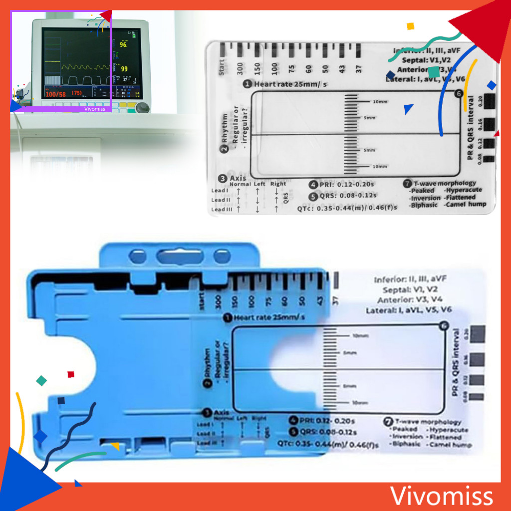 [VM] Plastic Ekg Guide Card Portable Ekg Ruler Transparent Ekg Caliper ...