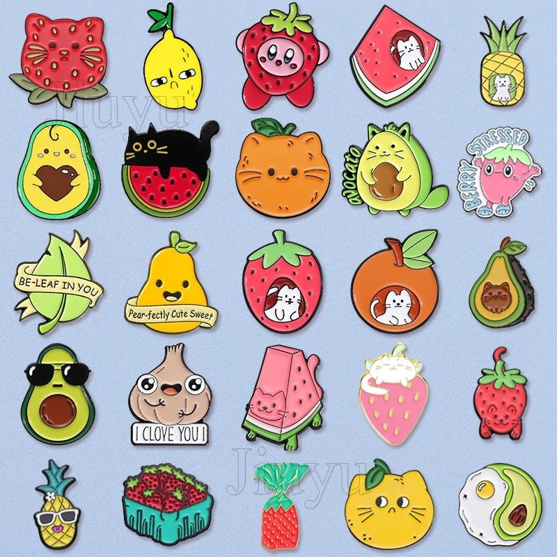 58 Styles Cute Fruit Animal Brooch Pins Cartoon Cat Strawberry Avocado ...