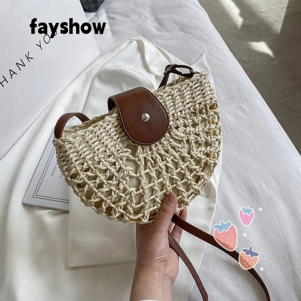 FAYSHOW2 Summer Straw Bag, Fashion Women Semicircle Crossbody Bags