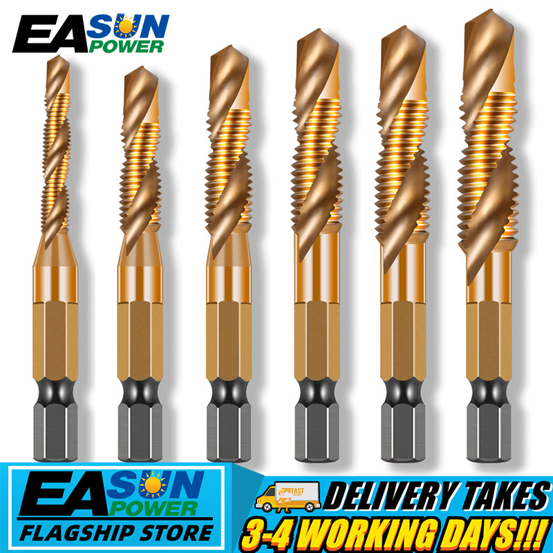 6Pcs Hex Shank Titanium Plated Tap Drill Bits Screw Metric Thread Drill ...