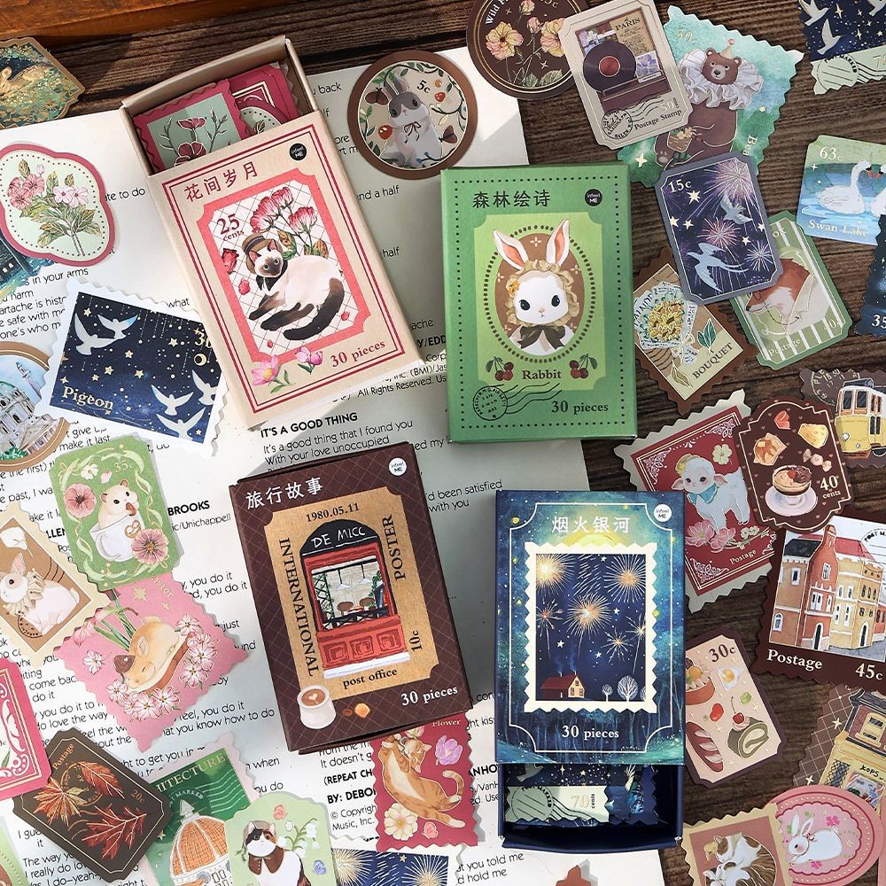 Cdaily|30 Sheets All-Match Material Small Box Sticker Pack Long Style ...