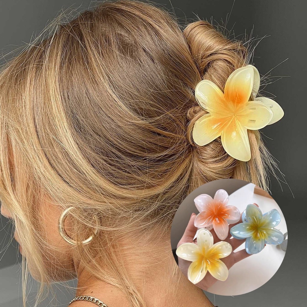 Fashion Flower Hair Clips Girls Acrylic Hairpin Summer Beach Women Hair ...