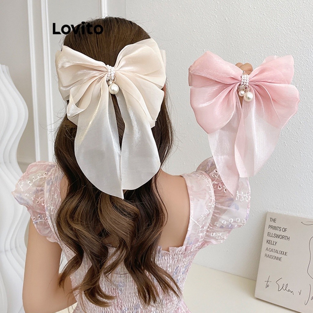 Lovito Women Romantic Butterfly Bow Pearls Spring Clip Sweety Hair ...