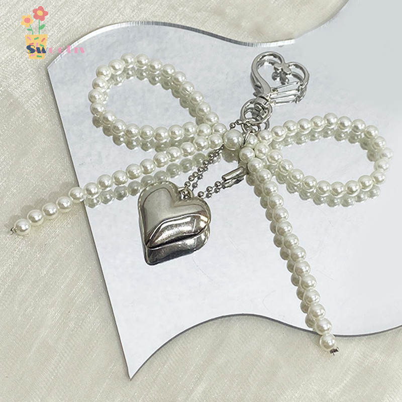 Sweetiy> Delicate Beaded Key Chain Handmade Bow Shaped Keyring Heart ...