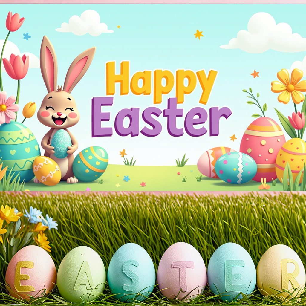 Cute Bunny And Colorful Egg Themed Happy Easter Banner Party Decoration ...
