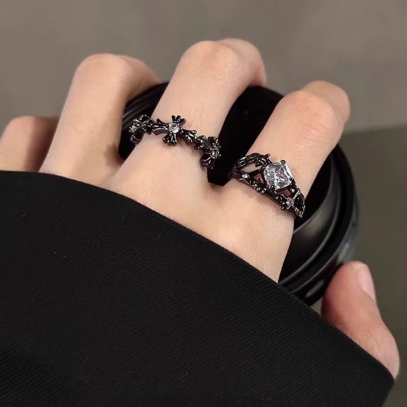 Trend Gothic Black Cross Rings for Women Men Personality Rhinestone ...