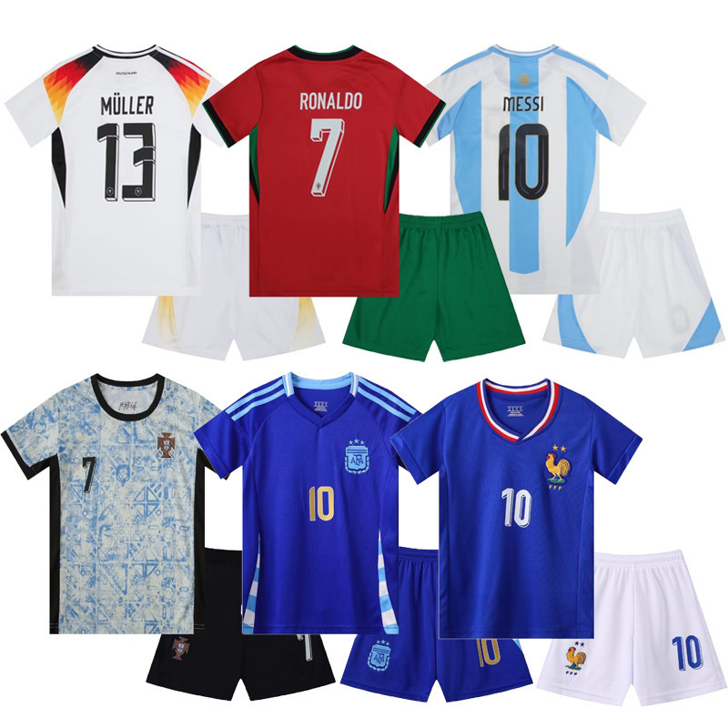Kids Football Jersey Set 2024 EURO Cup Messi Mbappe Ronaldo National