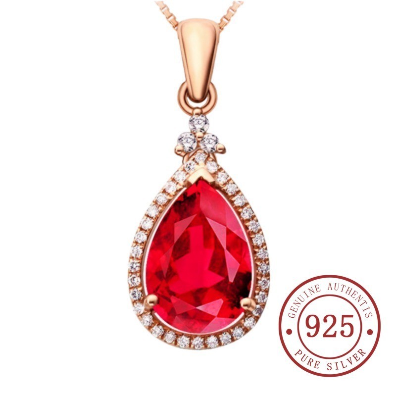 Fashion Drop-Shaped Red Crystal Rose Gold Pendant Necklace | Shopee ...
