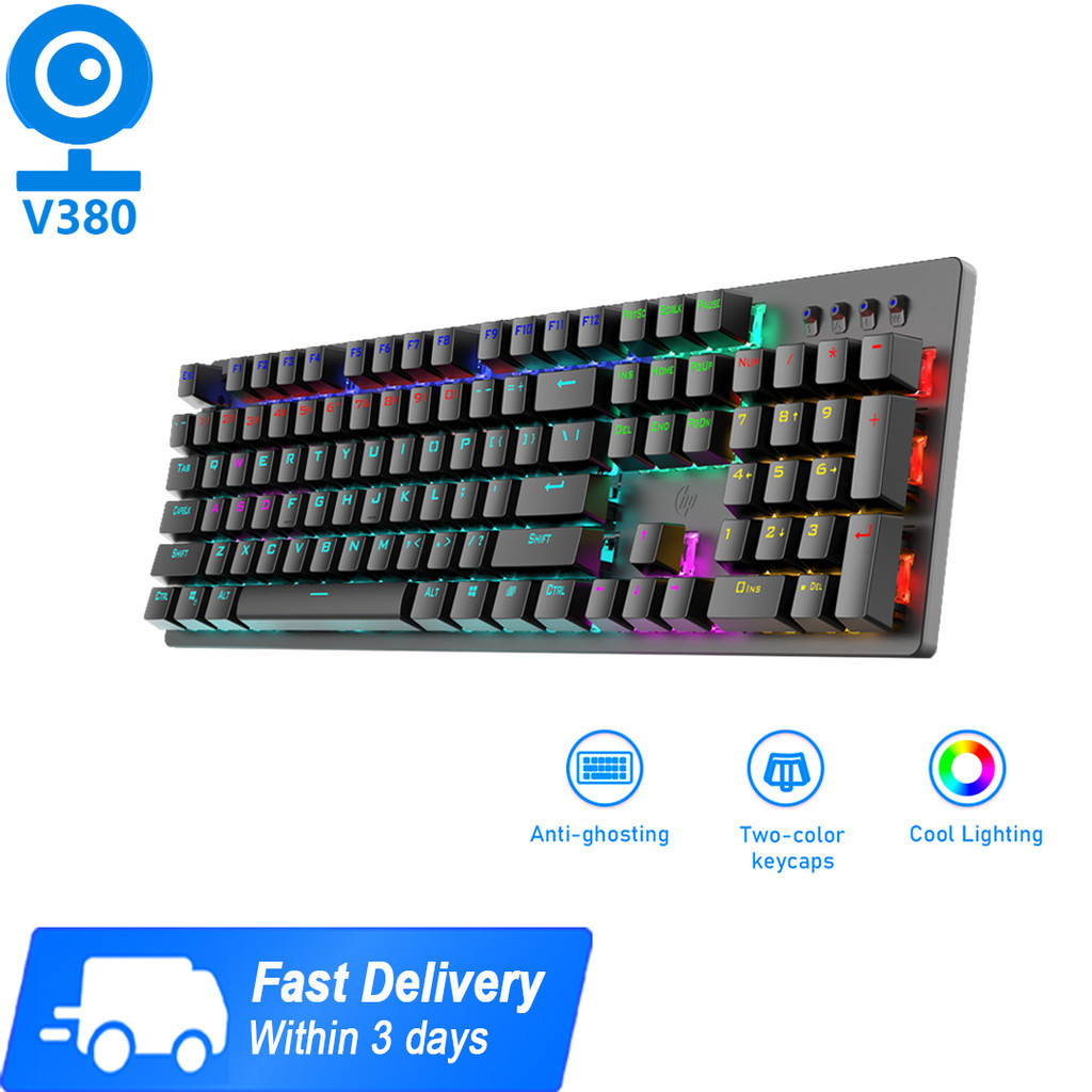 V380 Official HP GK100F Mechanical Gaming keyboard Hybrid 104 keys 60 ...