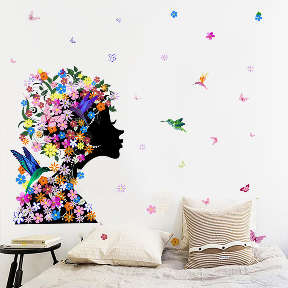 Flower Butterfly Girl Wall Stickers Girl Room Bedroom Background Home ...