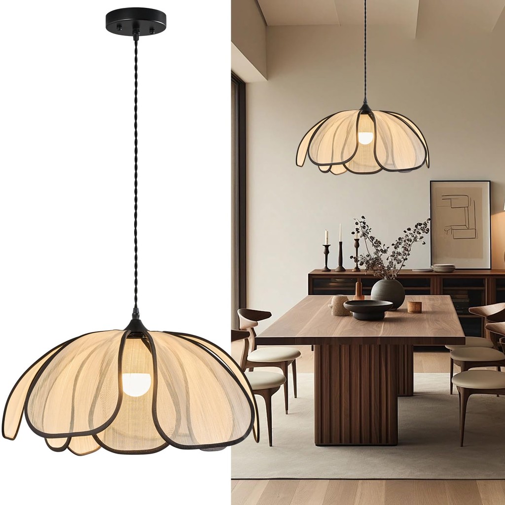 Boho Woven Pendant Light with Petal Lampshade For Dining Table, Kitchen ...