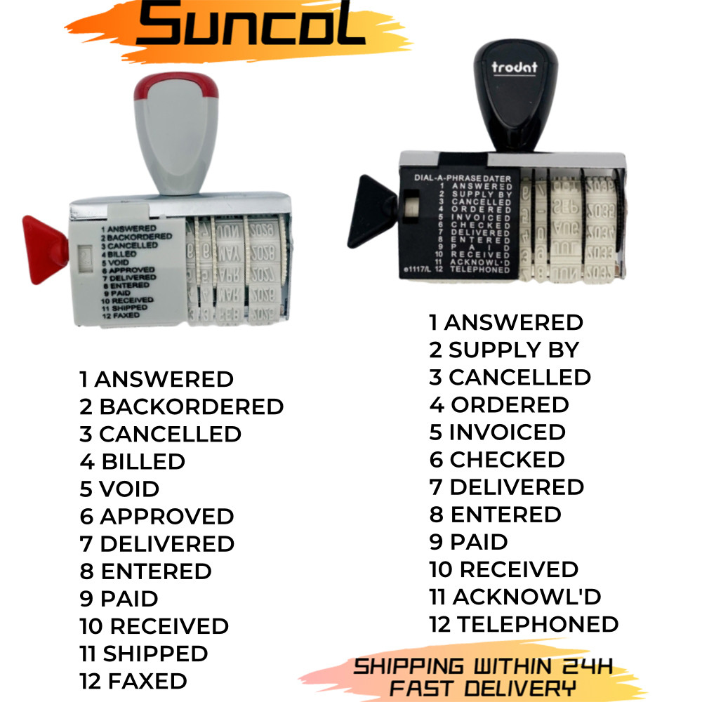 12 Phrases Date Stamp Day Month Year Office Text PAID RECEIVED SHIPPED ...