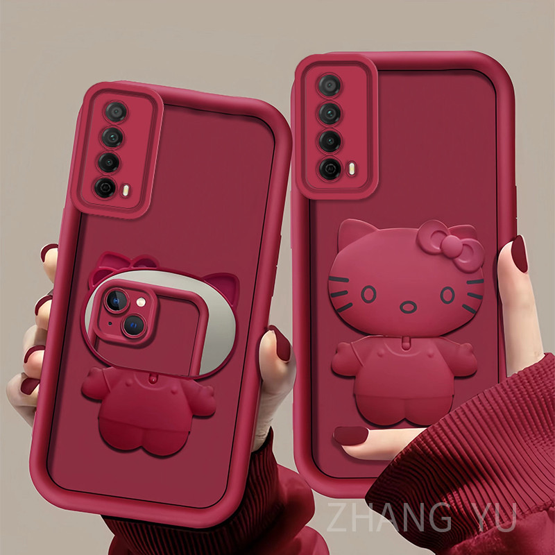 Casing Huawei Y7A New phone case TPU soft case cat makeup mirror holder ...