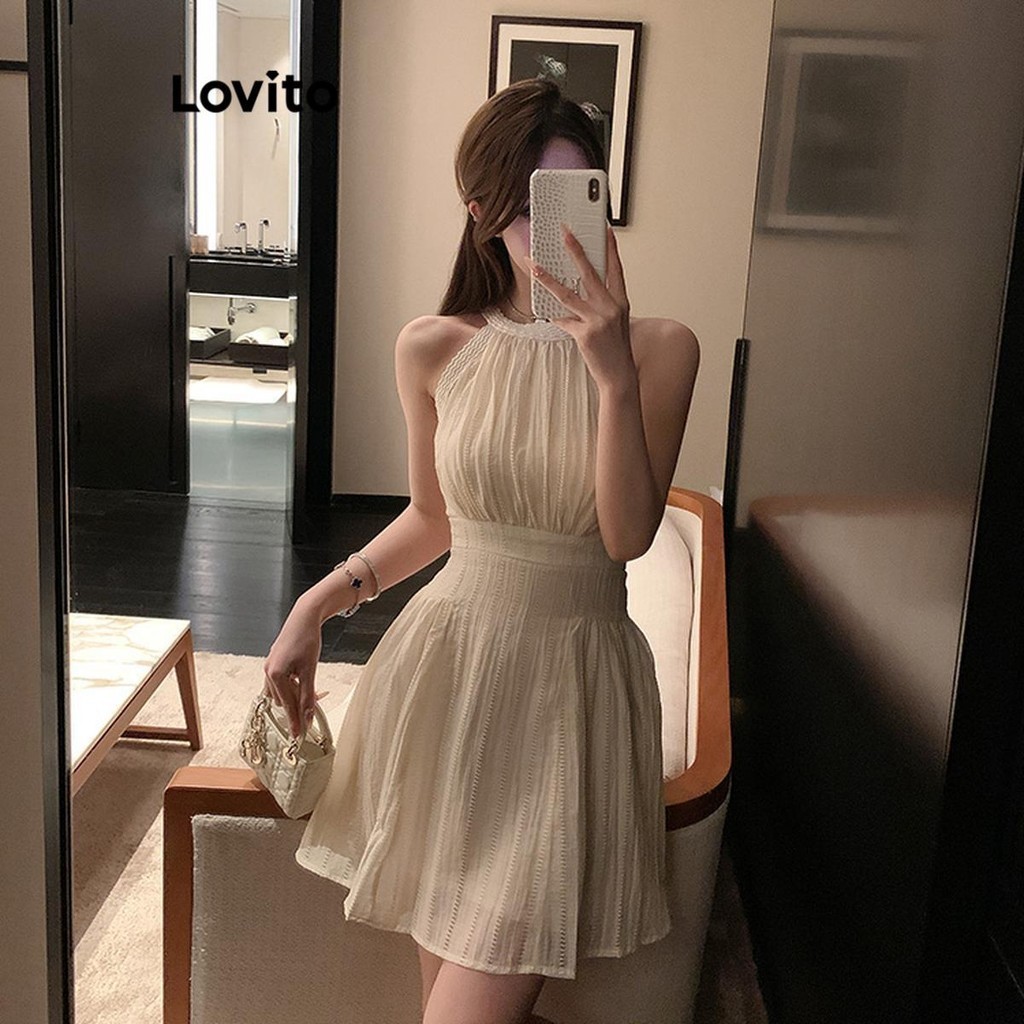 Lovito Women Casual Plain Plicated Dress Lne Shopee Philippines