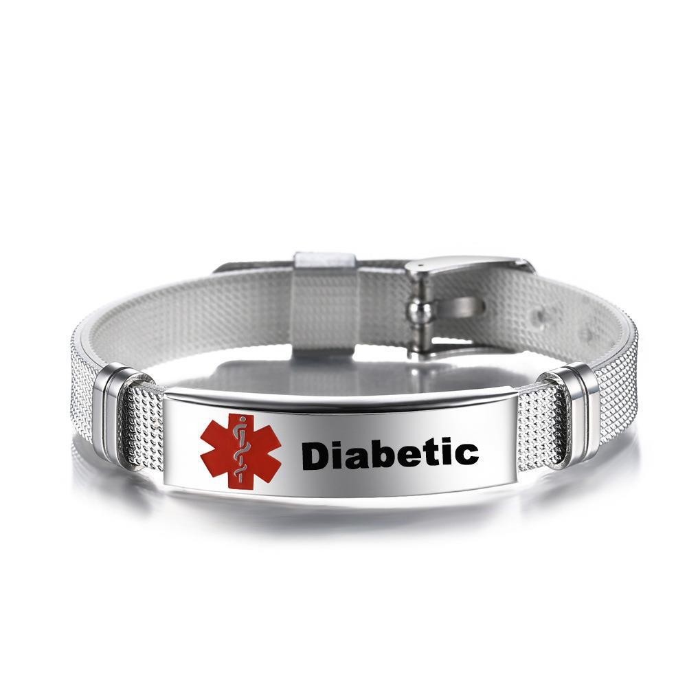 Medical Alert Diabetic Bracelets for Men Women Silver Color Stainless Steel Medical Emergency Bracelet Shopee Philippines