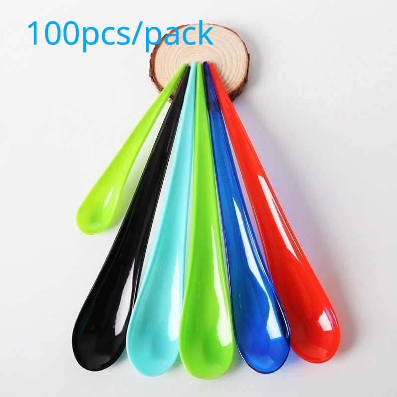 100pcs/pack Dessert Spoon Disposable Drop Cake Spoon Plastic Spoon ...