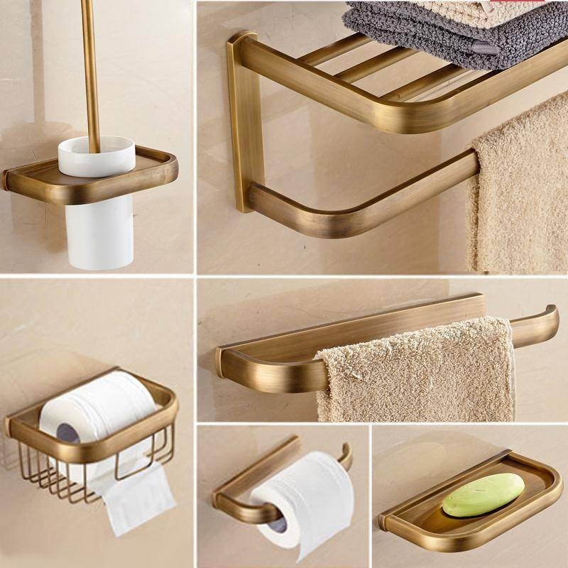 All Copper European Style Bathroom Rack Set Antique Towel Rack Toilet ...