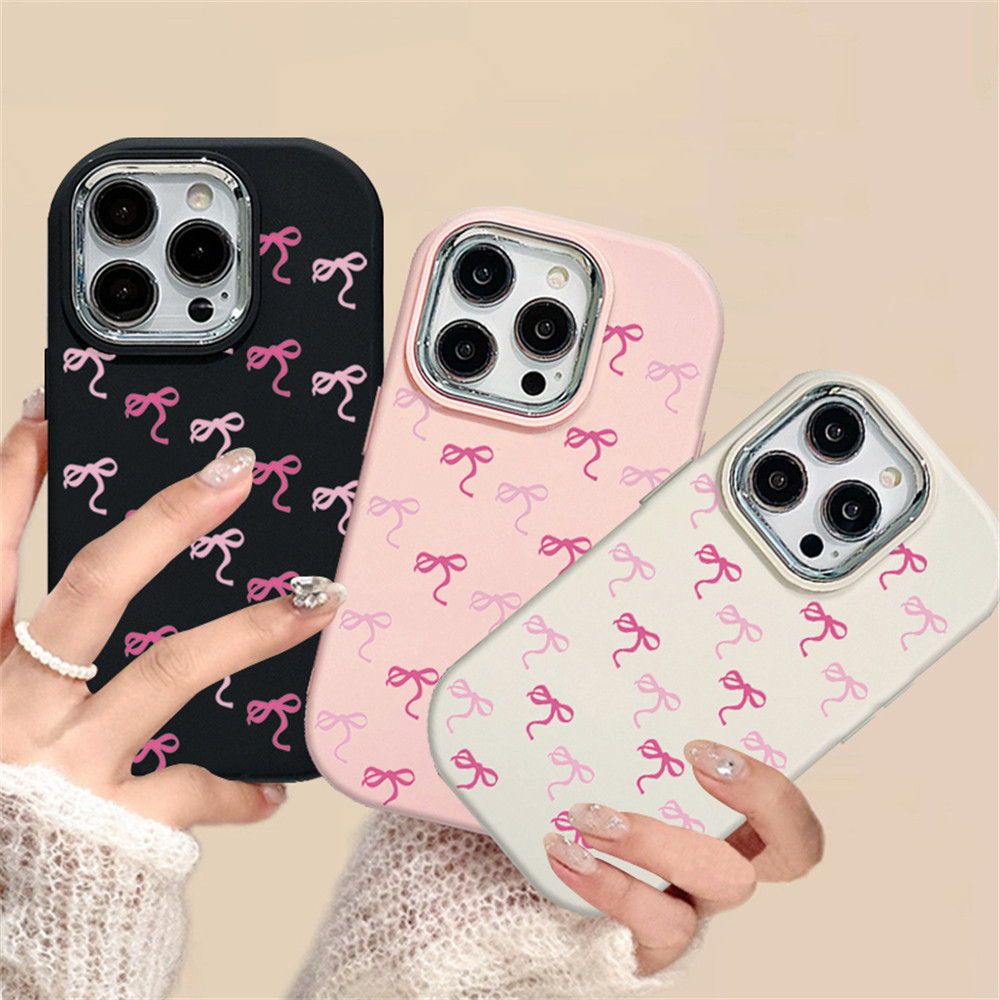 Pink bow Plating Metal Lens Case for iPhone 11 13 15 7Plus 14 12 11Pro ...