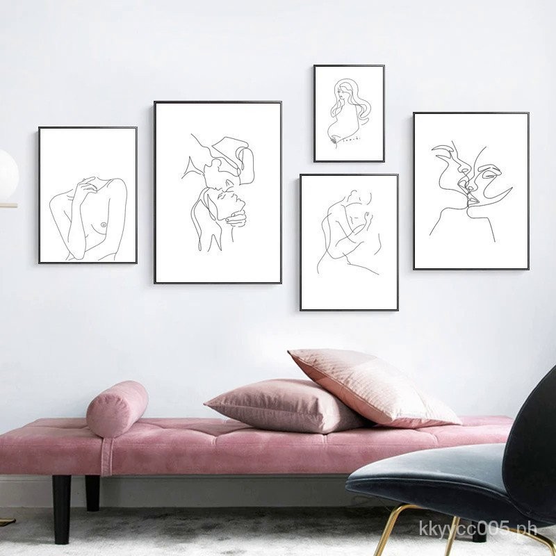 Pregnant Couples Kiss Canvas Poster And Print Sketch Drawing Portrait
