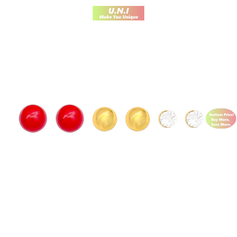 Red Acacia Bean Pearl Earrings Female Ear Piercing Six-Piece Set Mini ...