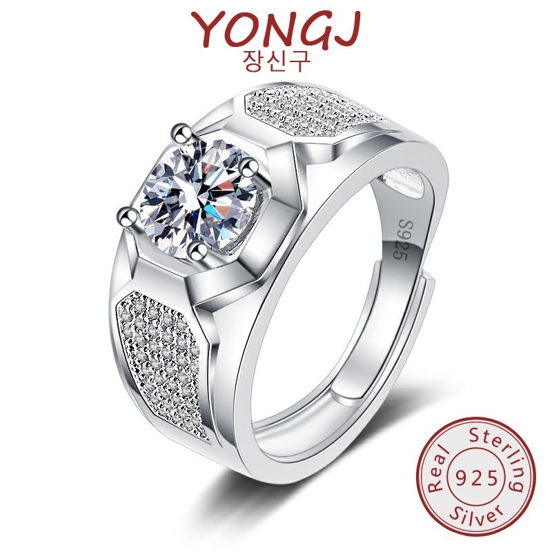 925 Silver Simple Inlaid Moissanite Open Ring Couple Proposal Ornament ...