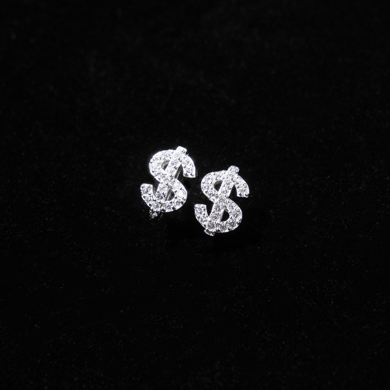 THE BLING KING Money Dollar Sign Stud Earrings Clarity Cubic Zirconia ...