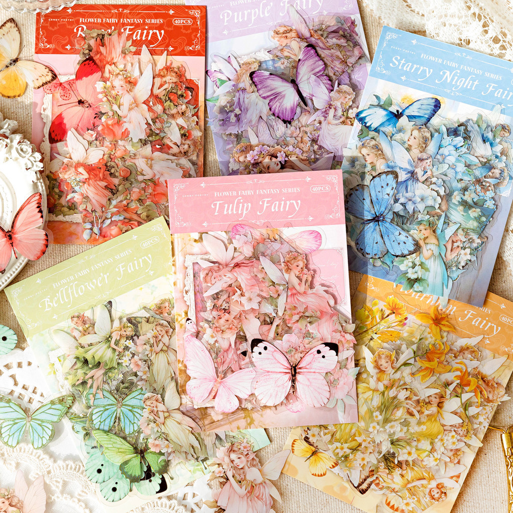 Journamm 40pcs/pack Flowers Fairy PET Stickers Butterfly Stickers DIY ...