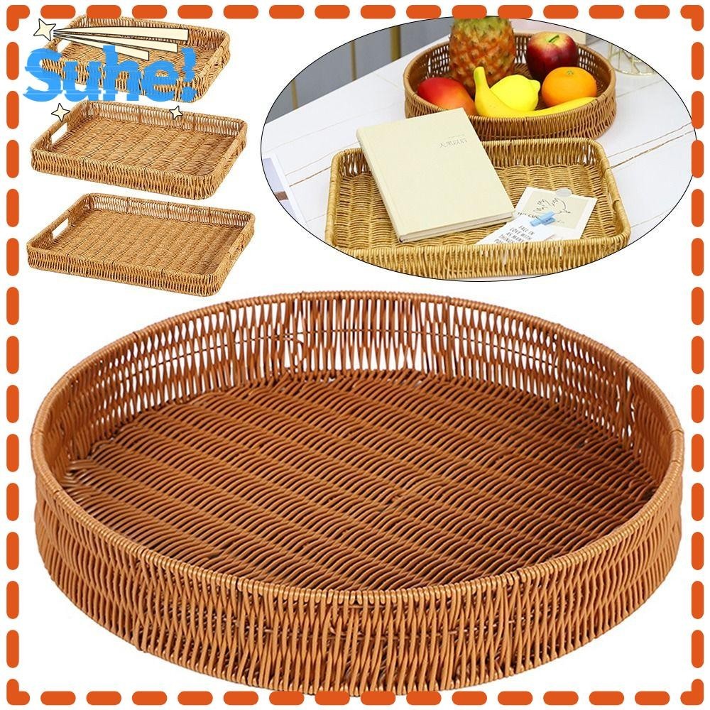 HI-SUHE 1Pcs Handwoven Rattan Basket, Fruit Vegetable Cake Wicker ...