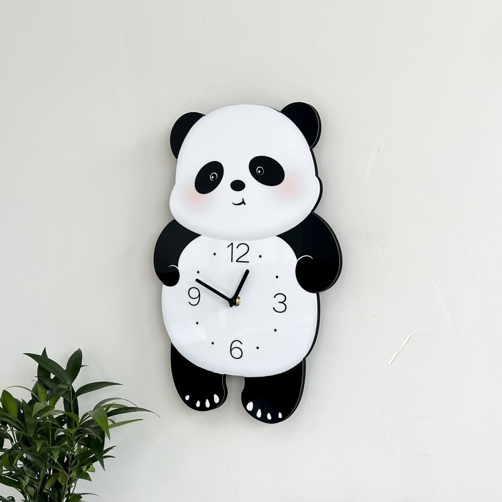 Cute Cartoon Panda Swing Creative Living Room Mute Wall Clock Children ...