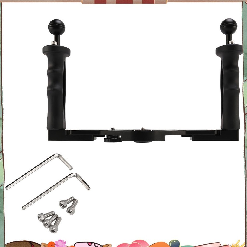 Dual Handle Underwater Camera Tray/Grip - Aluminum Stabilizer For Diving Housings With 1" Ball Mounts, 100m Waterproof