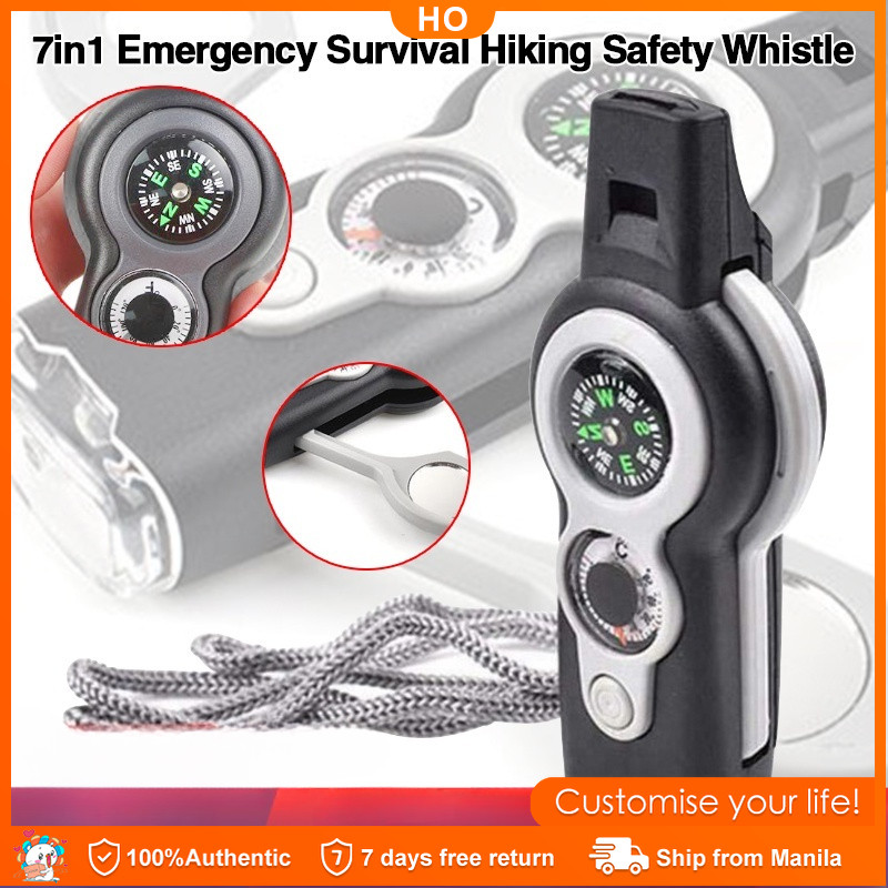 1pcs 7 In1 Outdoor Survival Whistle Keychain Compass Magnifier Led ...