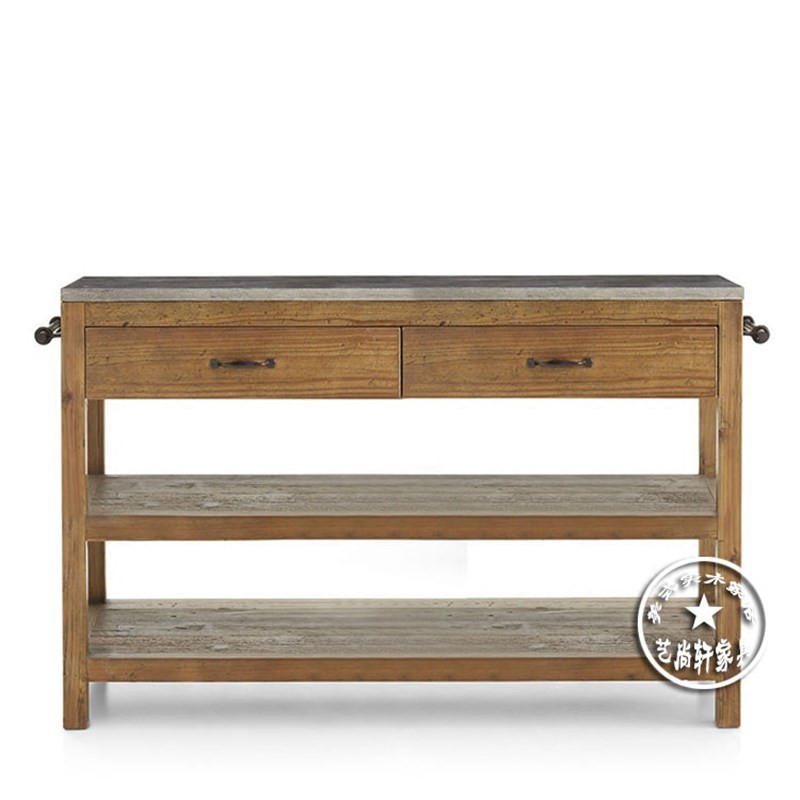 American Country Vintage Solid Wood Sideboard Kitchen Island Workbench ...