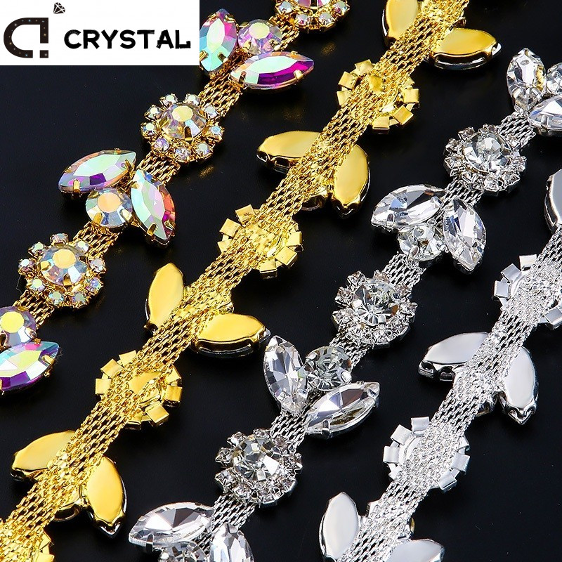 1yard (90cm) Sew On Rhinestone Chains Shiny Crystal AB Flower Chain ...