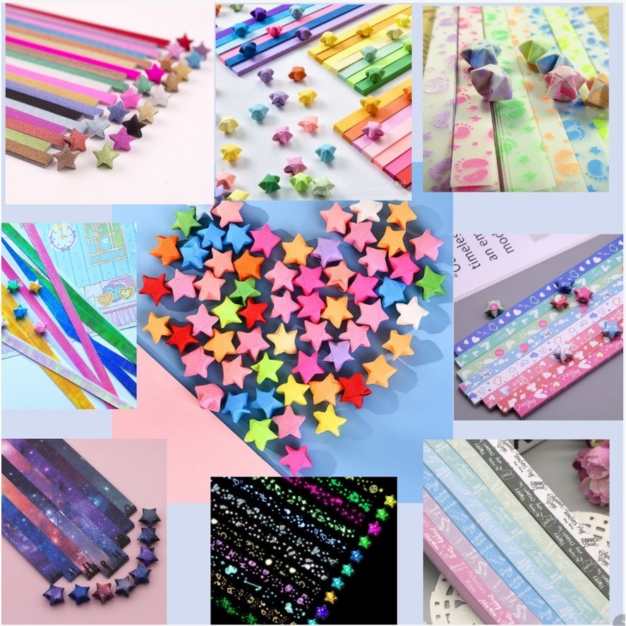 DIY folding paper Set of wish jars, lucky stars - Set of folding paper ...