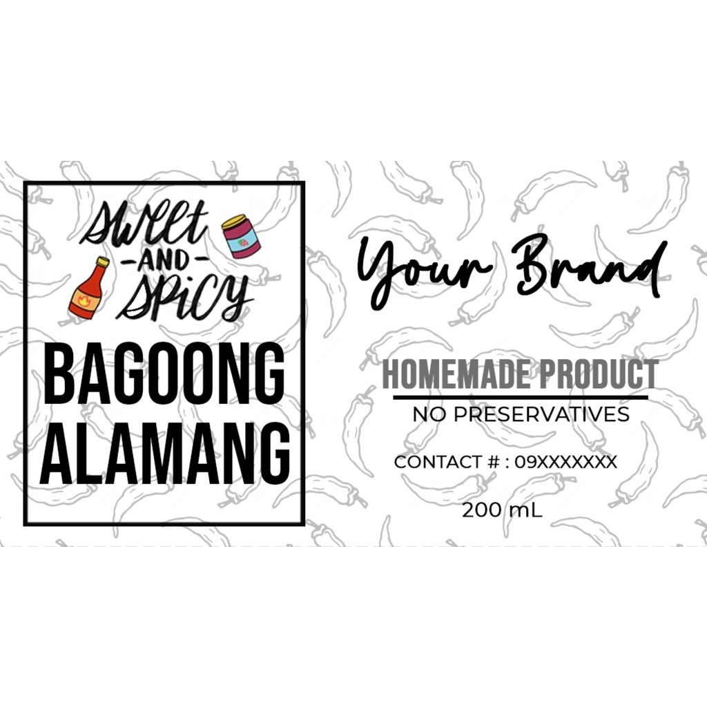 SWEET 'N SPICY BAGOONG ALAMANG Sticker Label for Your Business ...
