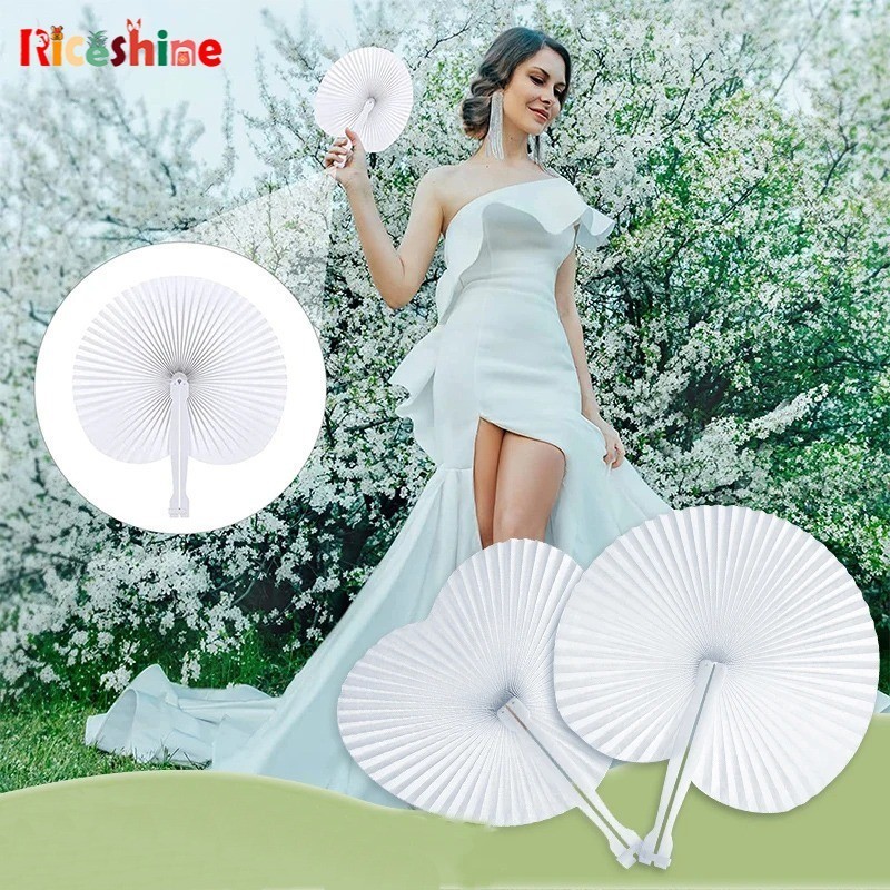 DIY White Love Style Paper Fans - Heart Round Shape Hand Foldable Fan ...