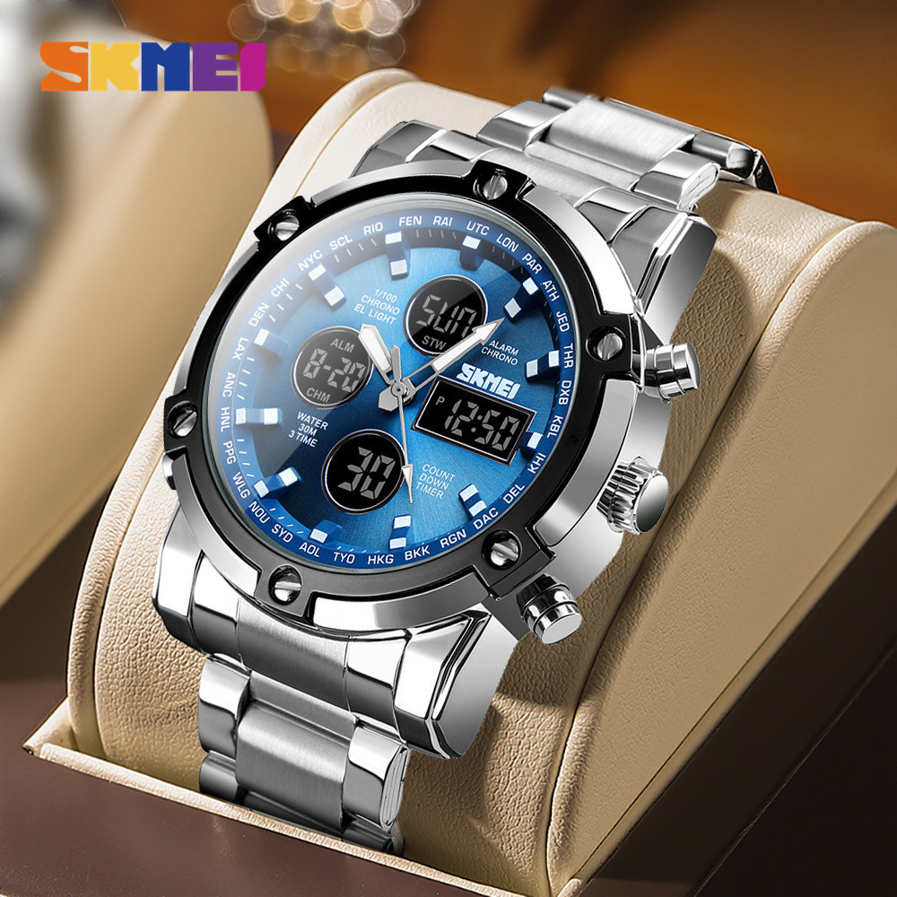 SKMEI Watch For Men Waterproof Original Luminous Calendar Chronograph Black  White Quartz Relo For Man 1389