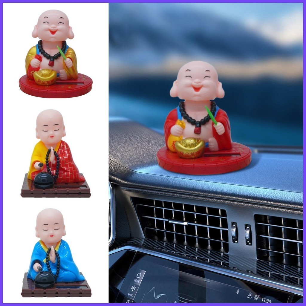 Solar Dashboard Figures Buddha Decor Cassock Monk Solar Powered Car Dashboard Decorations