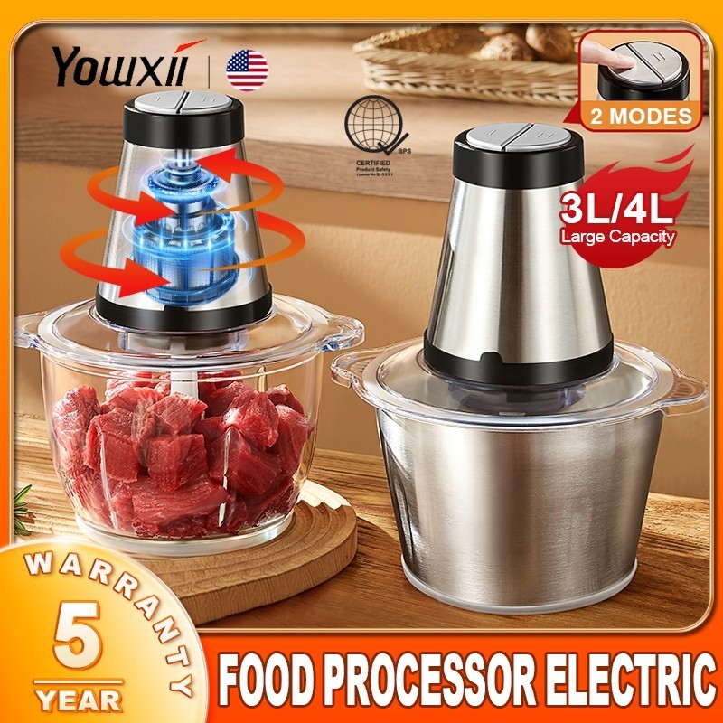 SS 3L/4L Meat Grinder Electric Food Processor Large Capacity Chopper