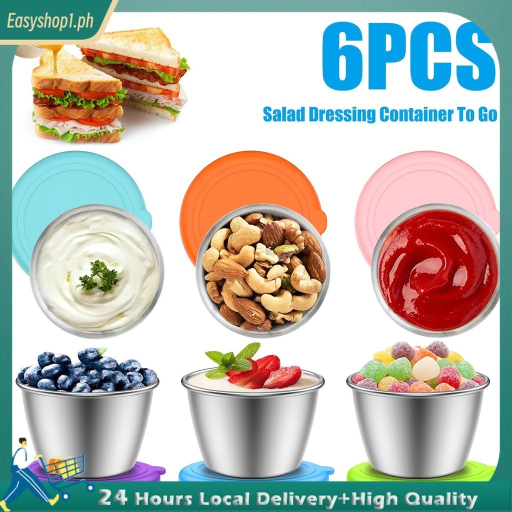 6Pcs 2.4 oz Salad Dressing Container Portable Stainless Steel Small ...