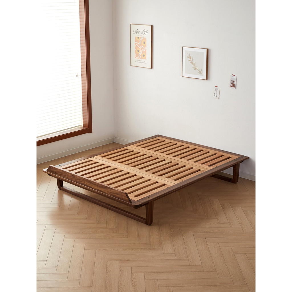 Nordic Black Walnut Japanese Tatami Bed Frame Cherry Solid Wood Simple ...