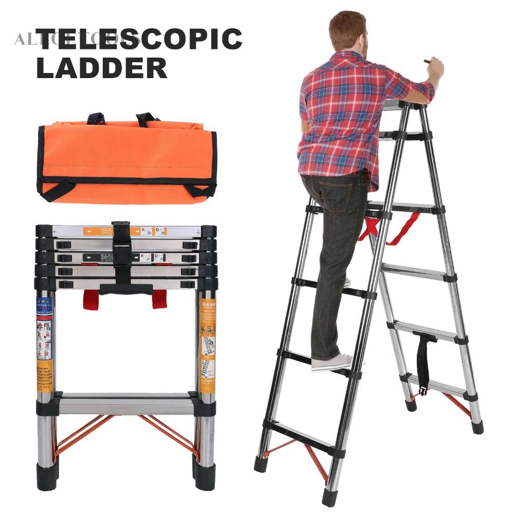 5 Step Telescopic Ladder Folding Step Stool Heavy-Duty Steel Ladder ...
