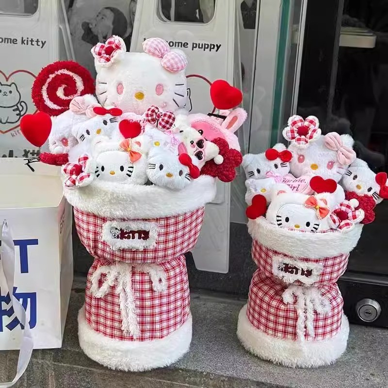 Hello Kitty Plush Doll Bouquet Cute Fluffy Stuffed Animal Flower ...